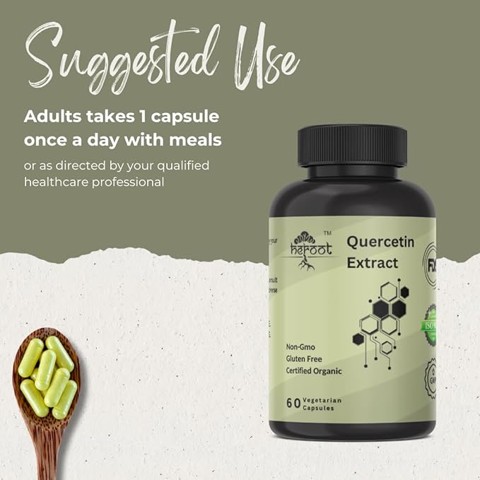500mg Quercetin with Bromelain Capsules: Respiratory Support Non-GMO | Gluten Free | Supports Overall Health & Well Being (20 Capsules)