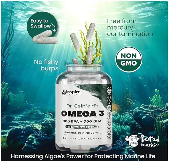 The Very Best Vegan Omega 3-120 Capsules 2 Pack - Vegan Algae Omega 3 Supplement Alternative - Plant Based Fish Oil Alternative- DHA & EPA Supplement - Made in USA - Heart Stress Relief Dr Seinfeld