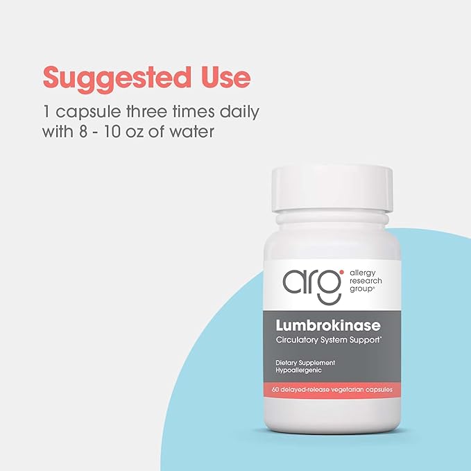 Allergy Research Group Lumbrokinase Supplement - Circulatory System Support, Supports Blood Circulation Already in The Normal Range - 60 Delayed Release Vegetarian Capsules
