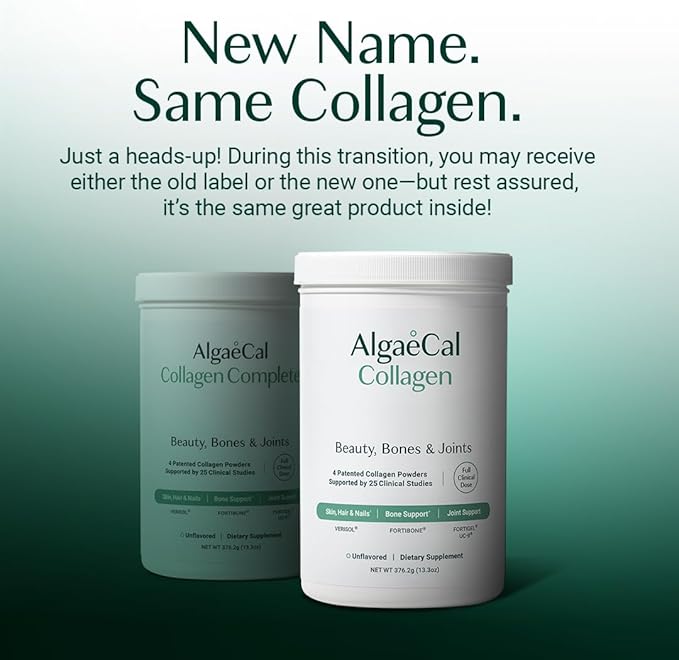 ALGAECAL Collagen: 4 Clinically-Supported Collagen Peptides VERISOL®, FORTIGEL®, UC-II®, FORTIBONE®, Anti-Aging Hydrolyzed Collagen Powder, 3 Packs, Made in USA