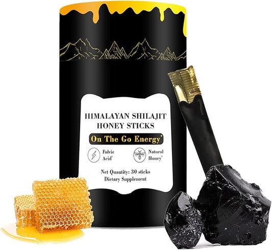 Shilajit Honey Sticks, 30 Sticks - Pure Himalayan Resin, With Organic Honey, Saffron, High Potency Herbal Blend for Energy Boost & Immune Support, for Men & Women