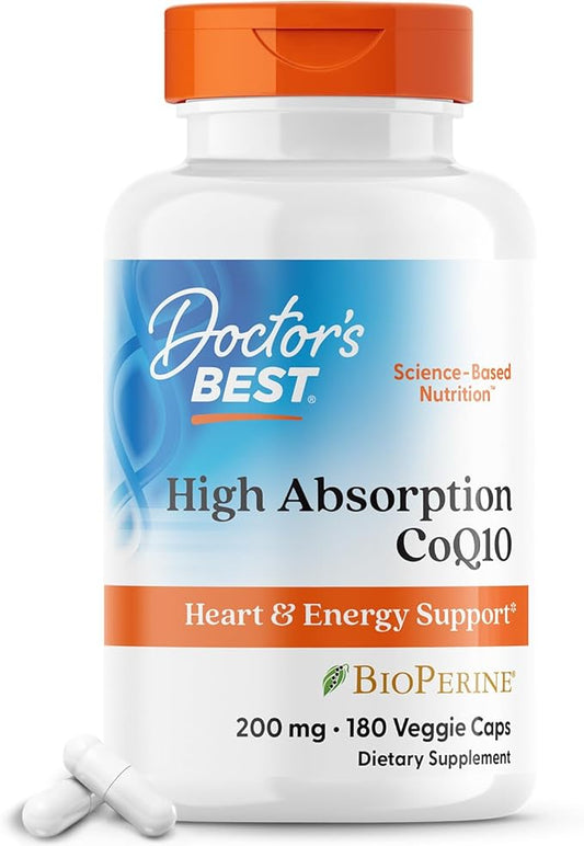 Doctor's Best High Absorption CoQ10, Heart & Energy Support, USP Verified, Naturally Fermented CoQ10, Non-GMO Gluten Free, Soy Free, Vegan 180 Veggie Caps