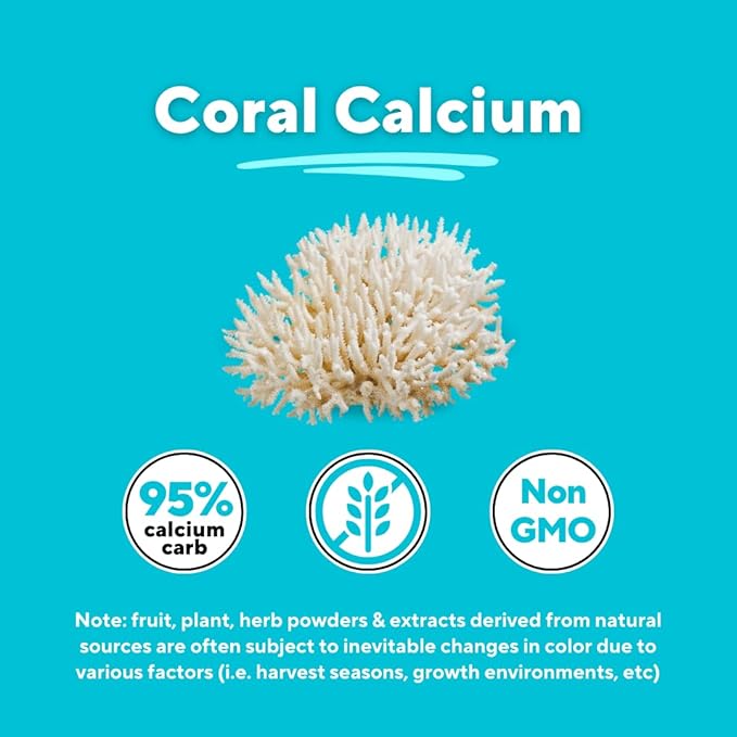 Coral Calcium Powder 1000mg Capsules for Overall Health, Bone Health, PH Level Balance, Trace Minerals Support - 180 Veggie Capsules - Non-GMO & Gluten-Free Supplement