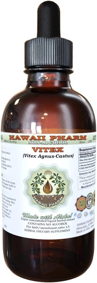 Vitex Alcohol-Free Liquid Extract, Organic Vitex (Vitex Agnus-Castus) Dried Berry Glycerite Natural Herbal Supplement, Hawaii Pharm, USA 2 fl.oz