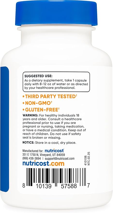 Nutricost NADH 10mg Per Serving 120 Capsules - B-Nicotinamide Adenine Dinucleotide, Vegan, Gluten-Free