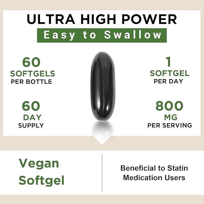 Liposomal CoQ10 800mg Ubiquinol Softgel, Max Absorption Ubiquinol Coenzyme Q10, Ubiquinol CoQ10 Supplement for Antioxidant, Heart Function & Energy Production, Pure CoQ10 800mg, 60 Vegan Softgels