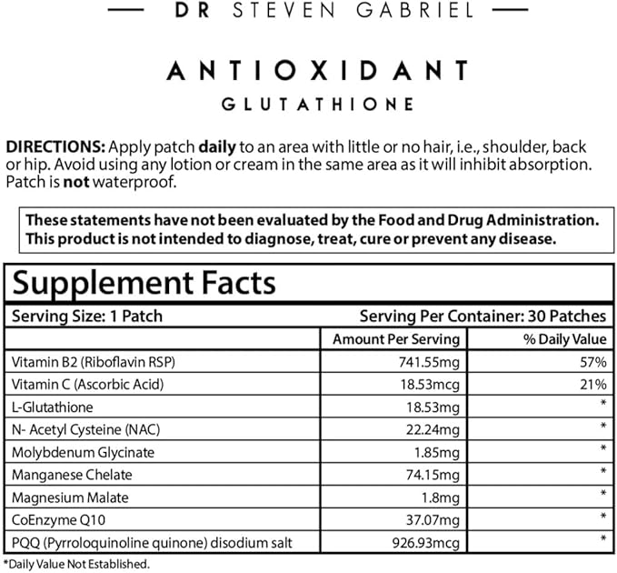 Dr. Steven Gabriel | Glutathione Antioxidant Patch | Brightens Skin | 30 Day Supply