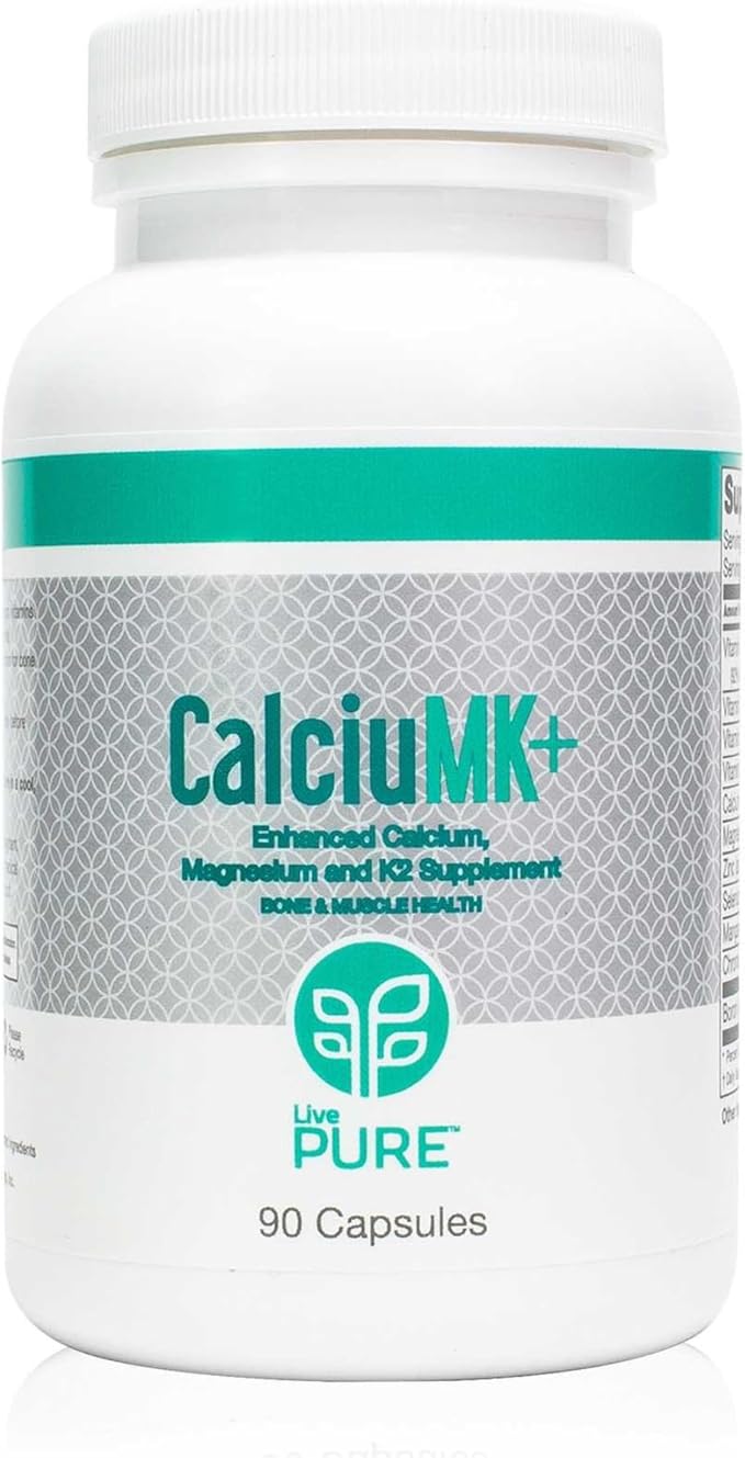 LivePURE CalciuMK+ Capsules | 90ct | Supports Bone Strength, Collagen Production & Joint Flexibility | Non-Dairy, Lactose-Free Calcium Supplement for Skeletal & Cartilage Health