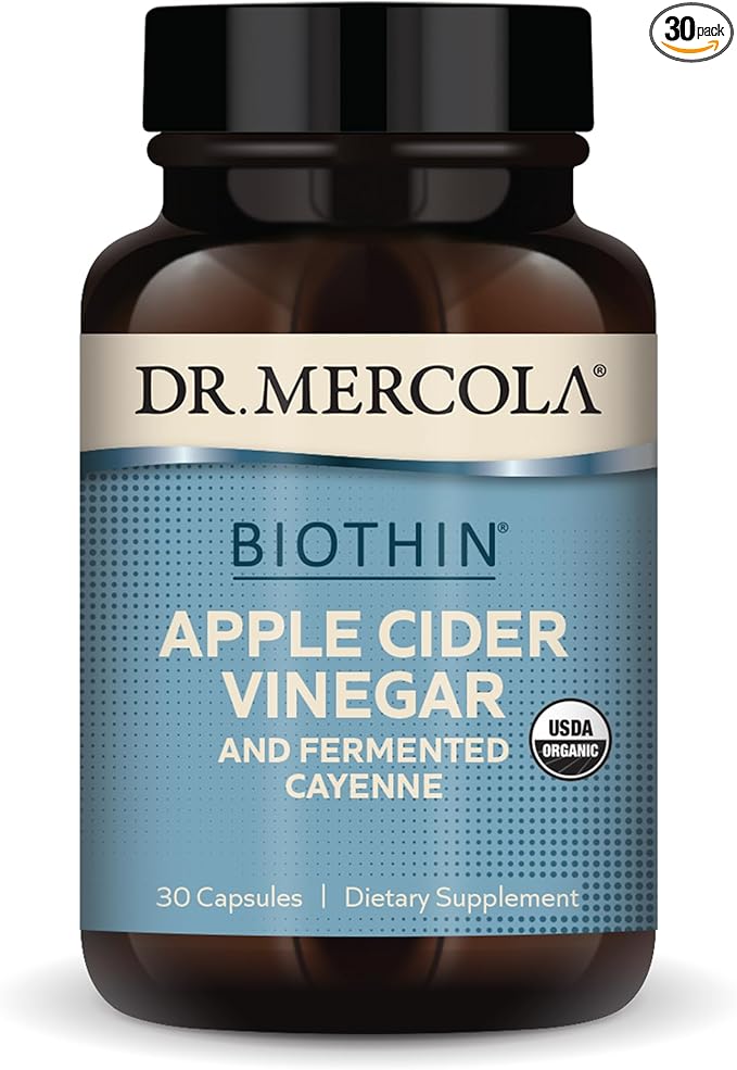 Dr. Mercola Biothin Organic Apple Cider Vinegar and Fermented Cayenne, 30 Servings (30 Capsules), Dietary Supplement, Digestive Support, Non-GMO, USDA Organic