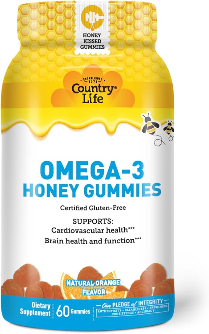 Country Life Omega-3 Honey Gummies - Non-GMO - Certified Gluten Free - to Support Cardiovascular Health, Brain Health and Function***
