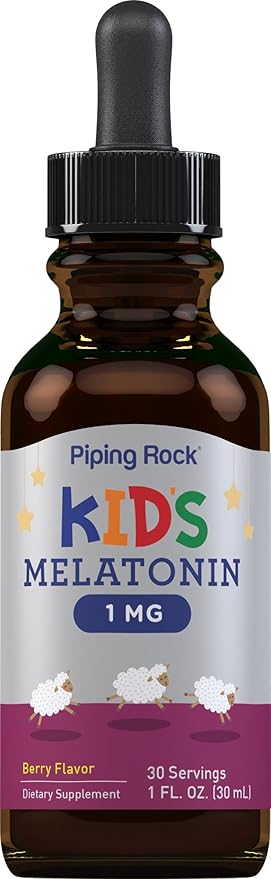 Piping Rock Kids Melatonin Liquid 1 fl oz | 1mg | Pack of 3 Bottles | Berry Flavor Drops | Non-GMO, Gluten Free Supplement