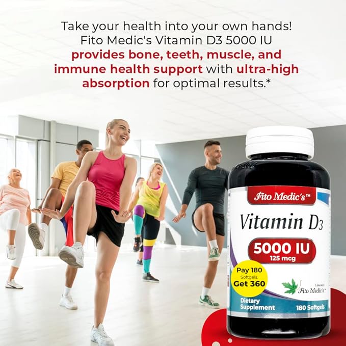 FITO MEDIC'S Lab - Vitamin d - 5000 IU of - Vitamin d3-360 Softgels - Vitamin d3 5000 iu - for Bone, Teeth, Muscle and Immune Health Support, Ultra high Absorption, vitamina d3.