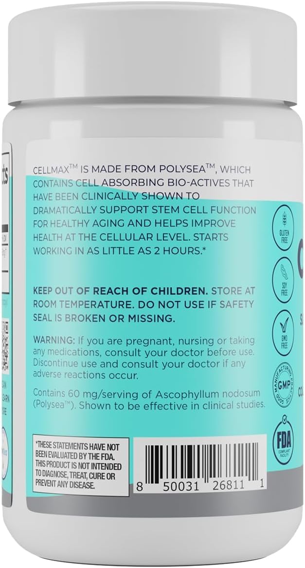 Cellmax - Supports Cellular Health, Clinically Proven, PolySea Seaweed Extract, Antioxidant Protection, Promotes Collagen Production, Boosts Immune Function, Sustainable & Pure Formula