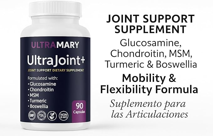 UltraMary+ Joint Support w/Glucosamine, Chondroitin, MSM, Turmeric & Boswellia – Mobility & Flexibility – 90 Capsules – Suplemento Articulaciones – Made in USA – Advanced Formula