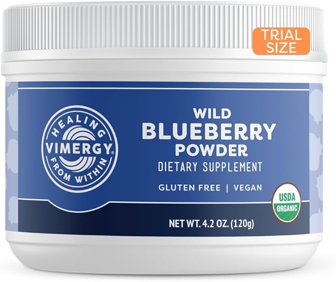 Vimergy Wild Blueberry Powder –Protects Brain Health* - Supports Cardiovascular Function* – Organic, Vegan & Gluten-Free – Trial Size 125g