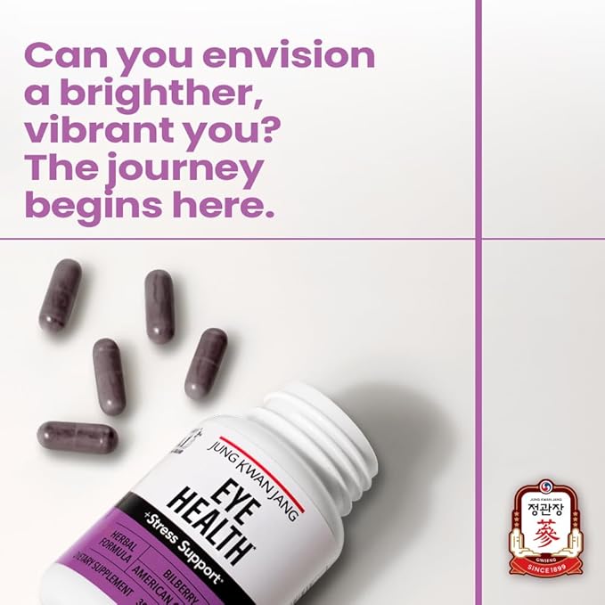 JungKwanJang Eye Health Support with Bilberry (166mg) and American Ginseng (143mg) for Vision Care, Reduced Eye Strain, Cognitive Support, 30 Capsules for Men and Women