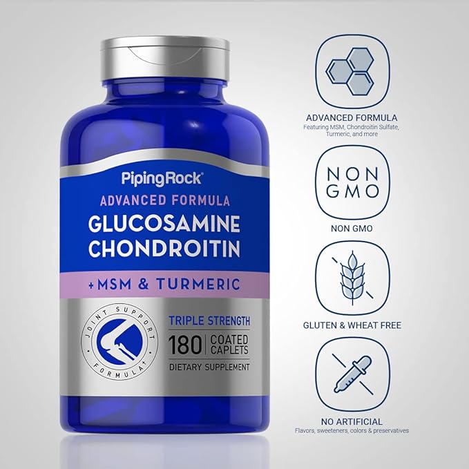 Piping Rock Glucosamine Chondroitin Turmeric MSM | 180 Caplets | Triple Strength | Advanced Supplement | Non-GMO, Gluten Free