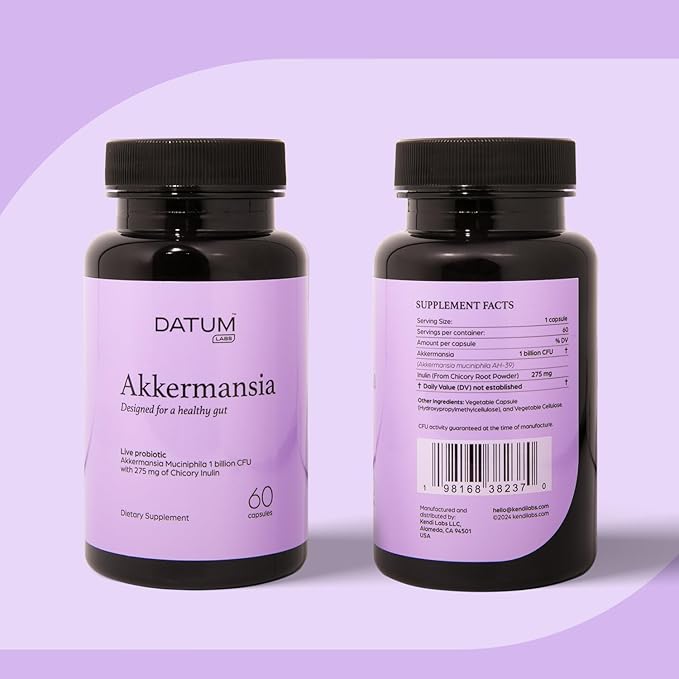 Akkermansia Muciniphila Probiotic + Prebiotic Supplement - Increases GLP-1 Production, Delayed Release, Third-Party Tested, Shelf Stable, 1Bn CFU (60 Acid-Resistant Capsules)