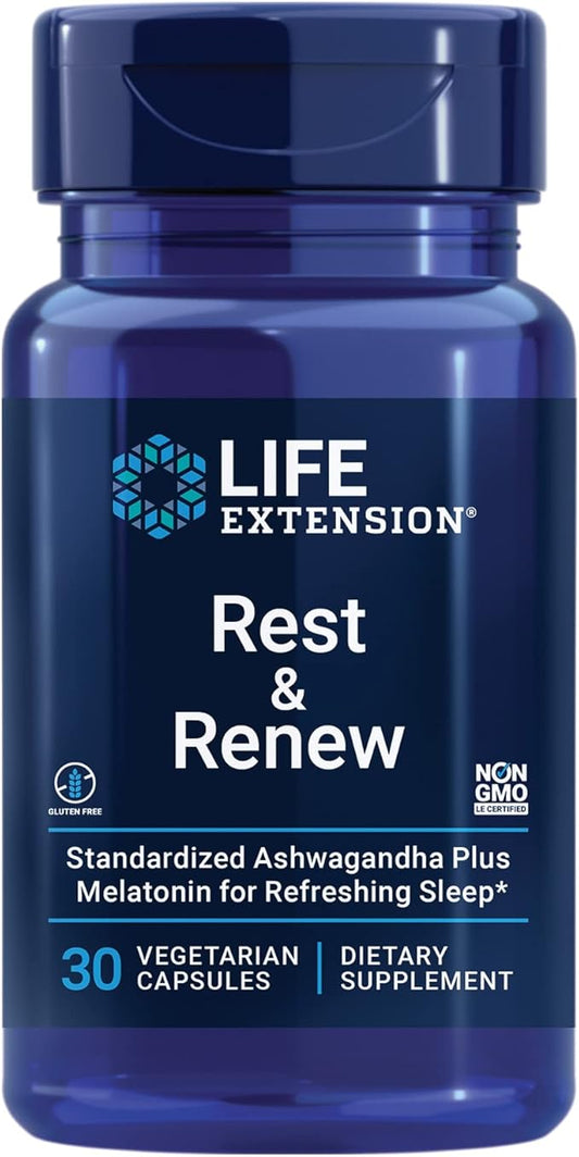 Life Extension Rest & Renew, for a Refreshing & Restorative Night’s Sleep, Gluten-Free, Non-GMO, Vegetarian, 30 Capsules