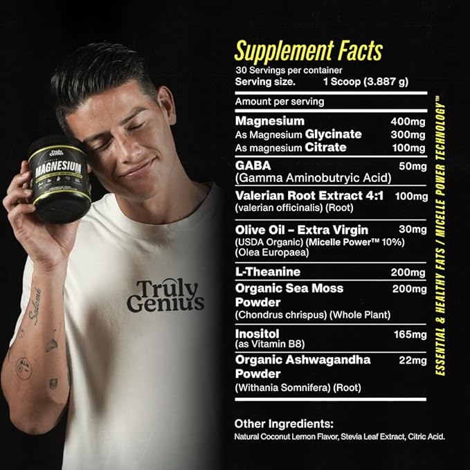 Magnesium Glycinate Powder Supplement - L-Theanine, Ashwagandha, Valerian Root - High Absorption - Supports Muscle Repair - Founded by James Rodriguez - 30 Servings (Coconut Lemonade)