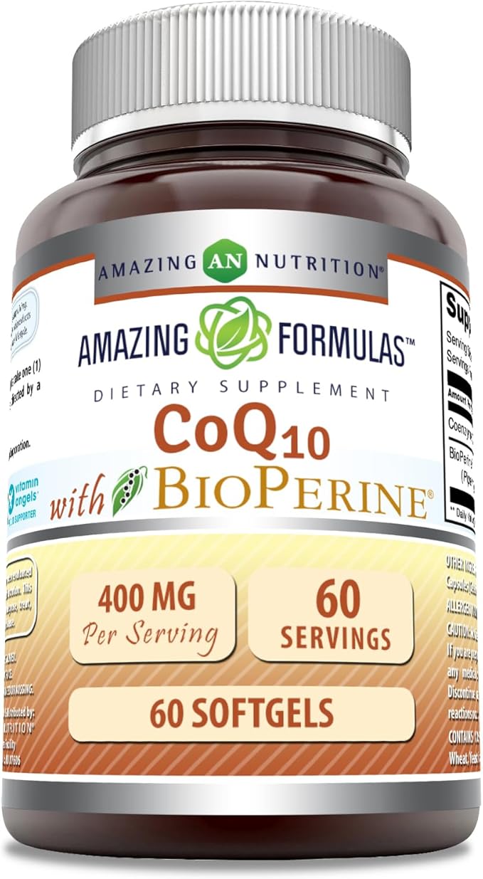 Amazing Formulas CoQ10 with Bioperine Supplement | 400 Mg Per Serving | 60 Softgels | Non-GMO | Gluten Free | Made in USA