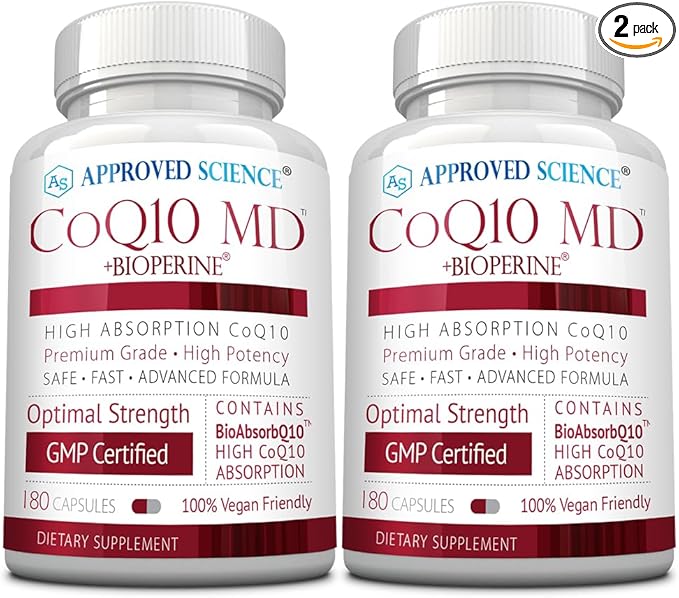 Approved Science® CoQ10 MD - Extra Strength 250mg Pure CoQ10 with BioPerine® for Faster Absorption - Optimal Support - 6 Month Supply