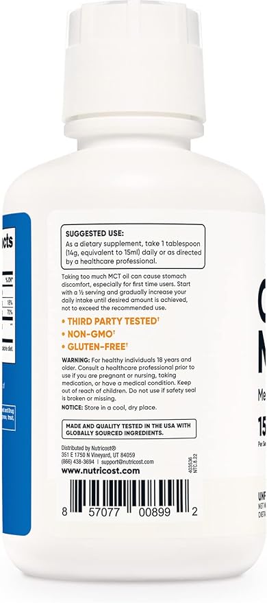 Nutricost C8 MCT Oil 16oz - Keto, Paleo, Non-GMO
