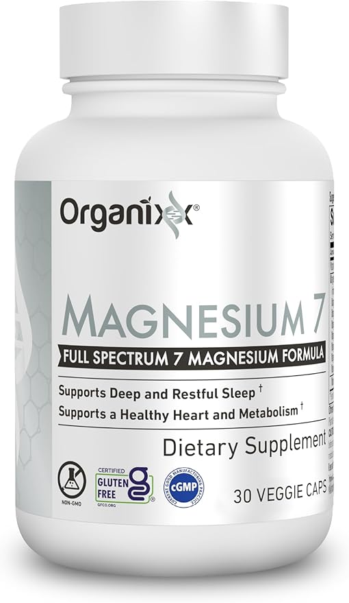Organixx Magnesium Supplement, Natural Magnesium Capsules for Sleep Support, Muscle Recovery, with Vitamin B6 and Manganese Citrate and Glycinate, High Absorption, Vegan, Non GMO (30 Count)