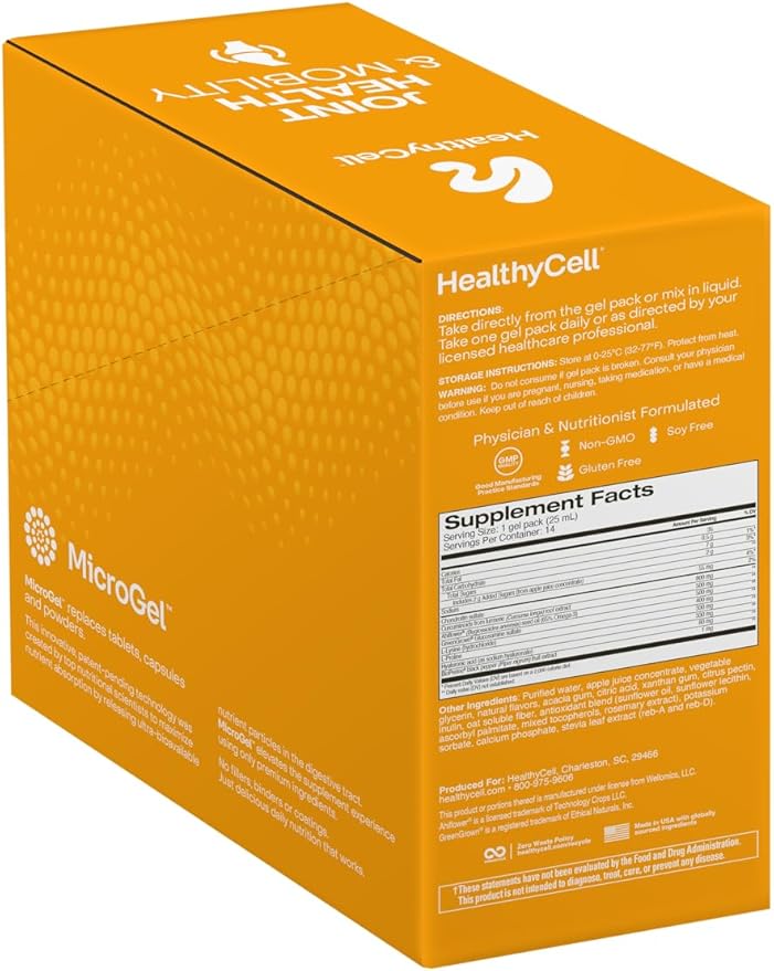 Healthycell Joint Health & Mobility Daily Liquid Supplement - Joint Support Supplement, Inflammation Response, Cartilage & Flexibility with Curcumin, Glucosamine & Chondroitin - 14 Gel Packs
