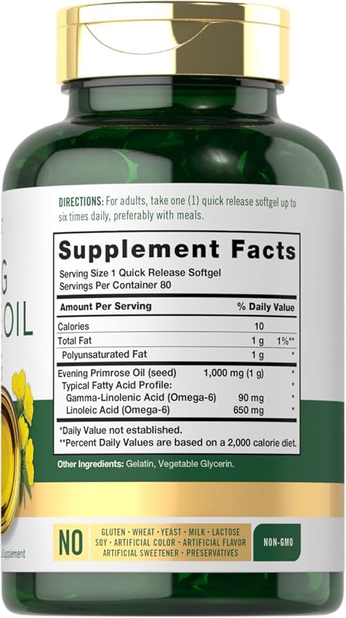 Carlyle Evening Primrose Oil Capsules 1000mg | 80 Softgels | Cold Pressed Supplement | Non-GMO & Gluten Free