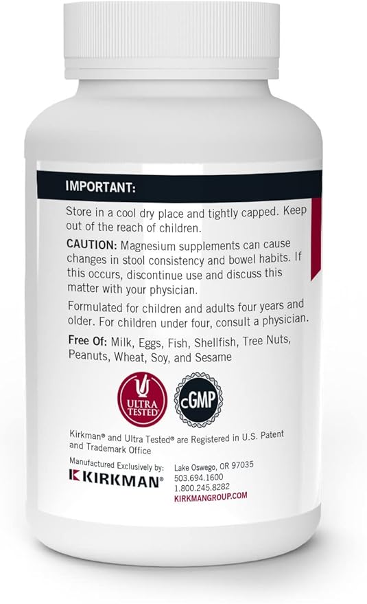 Kirkman - Magnesium Bisglycinate Chelate - 250 Capsules - Relaxes Nerves & Muscles- Prompts Restful Sleep - Hypoallergenic