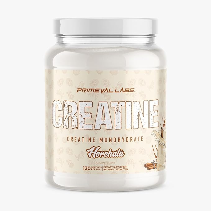 Primeval Labs Creatine Monohydrate | Muscle Recovery + Builder for Men & Women | Workout Supplements Easy to Mix | Horchata | 120 Servings | 5g Creatine Per Serving