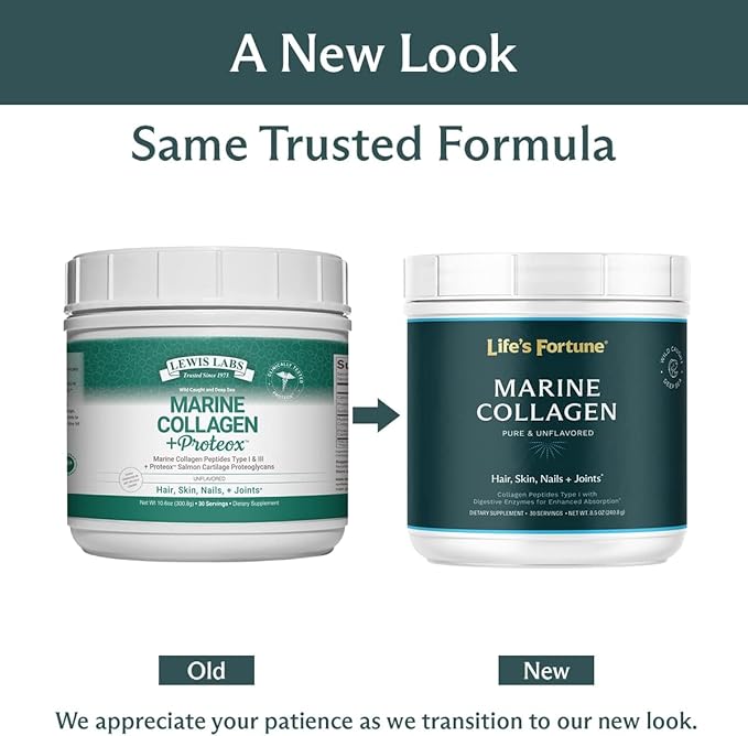 Life’s Fortune Pure Unflavored Marine Collagen Peptide Type 1 Supplement for Hair, Skin, Nails & Joints, 30 Servings Powder