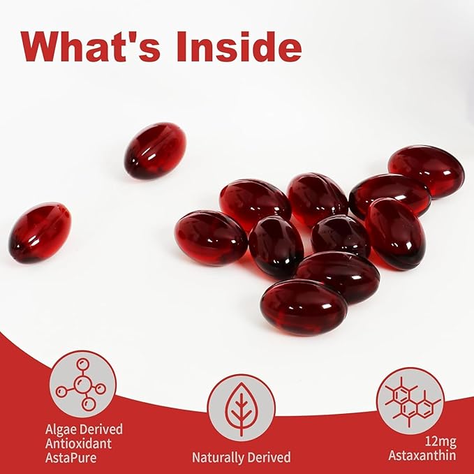 Premium Astaxanthin 12mg Softgels- 120 Servings, Supports Immune, Skin, Eye & Joint Health-Non-GMO, Gluten-Free, Microalgae Extract Supplement