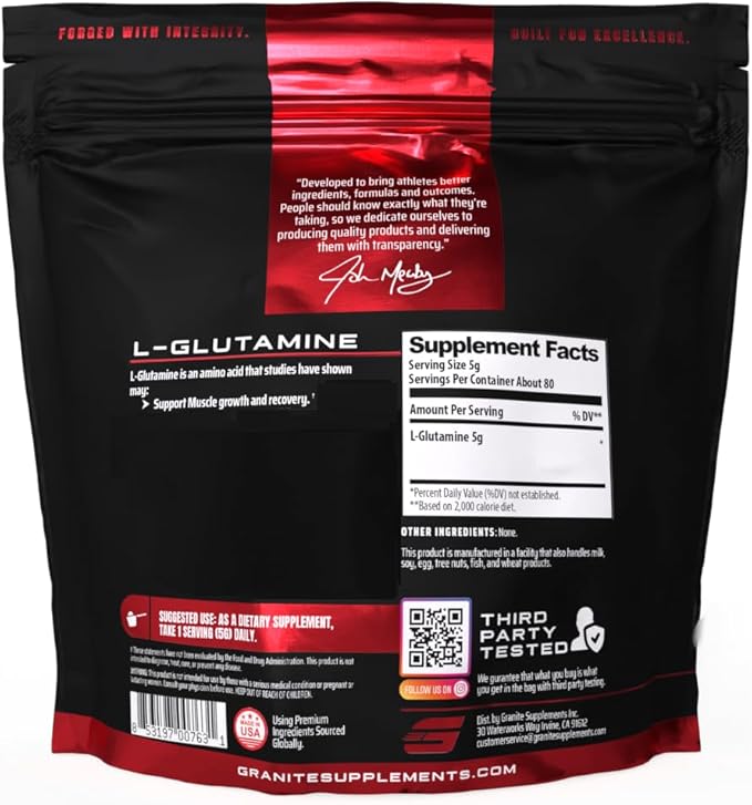 Granite L-Glutamine Powder, Supports Muscle Recovery, Gut Health, Post-Exercise, Immune & Nitrogen Transport (80 Servings)
