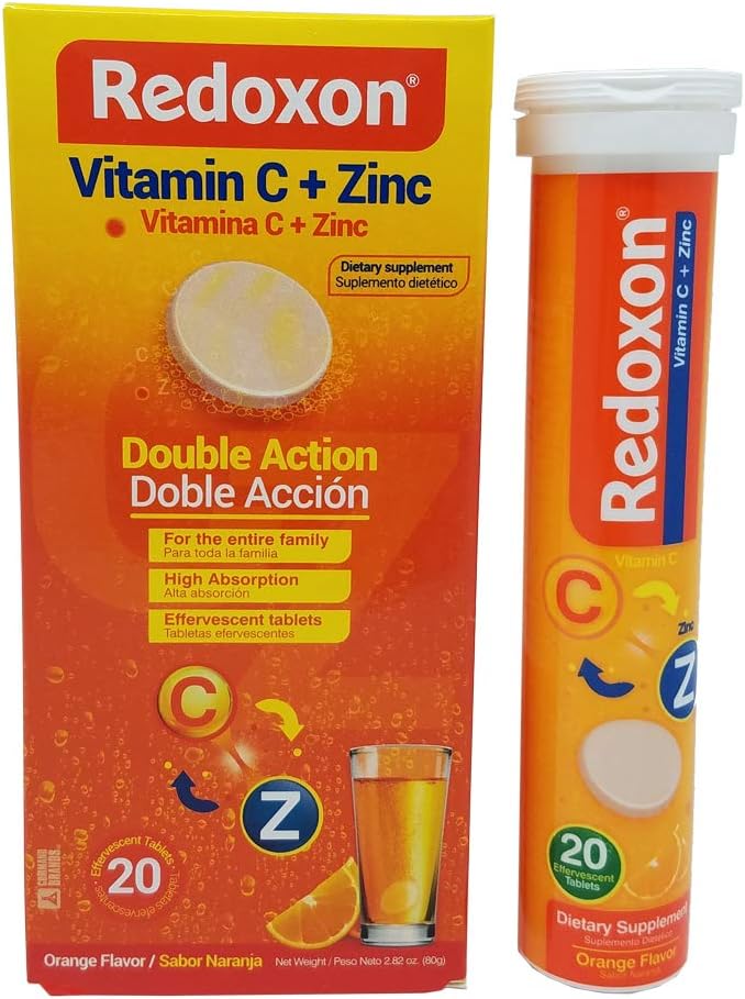 Redoxon Vitamin C Tablets | Orange Flavor, Effervescent Double Action Supplement of Vitamin C and Zinc for Immune System Support, Healthier Lifestyle, and More Energy; 3-Pack of 20 Tablets