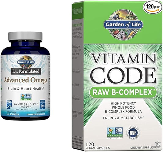 Garden of Life Dr. Formulated Advanced Omega Fish Oil & Vitamin B Complex - Vitamin Code Raw B Complex - 120 Vegan Capsules
