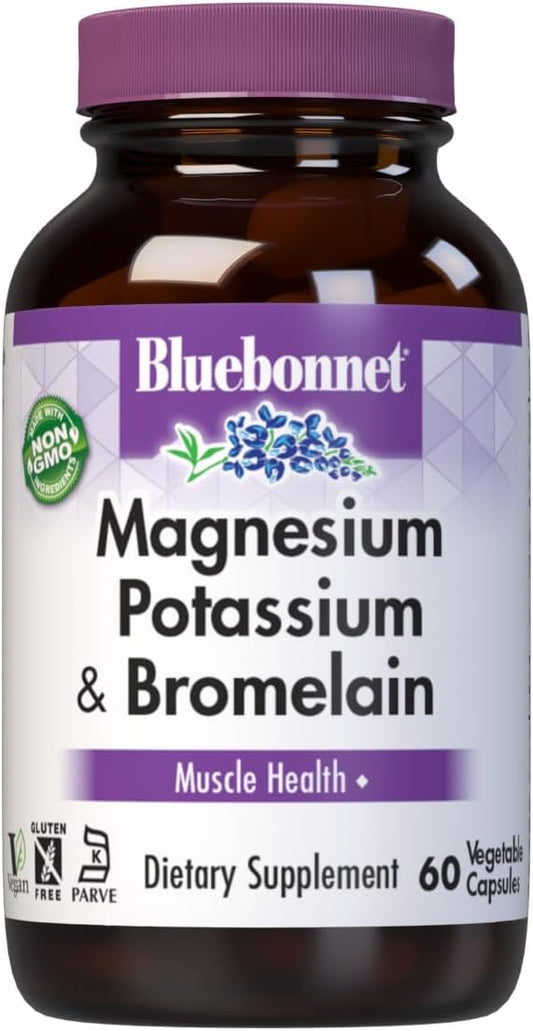BlueBonnet Magnesium Potassium Plus Bromelain Vegetarian Capsules, 60 Count