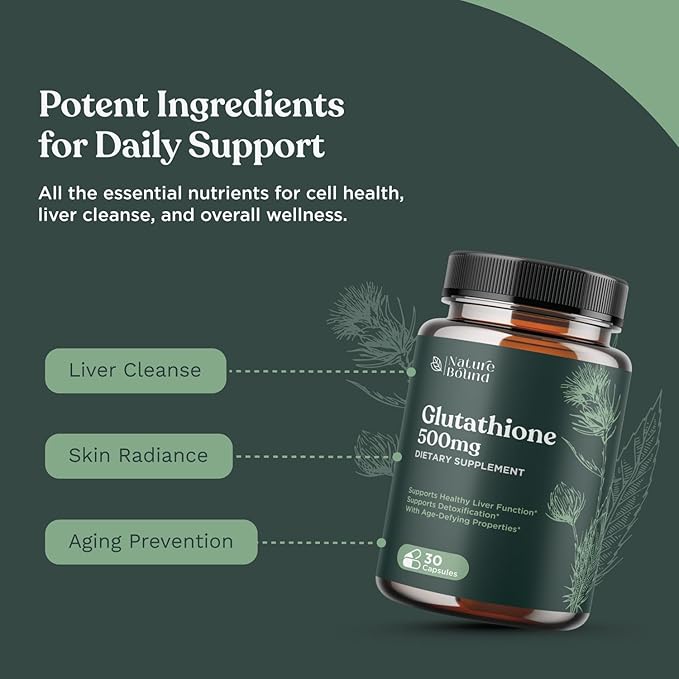 Pure Glutathione Supplement 500 mg GSH - Pure Skin Whitening Pills Natural Antioxidant with Milk Thistle Extract Silymarin Liver Health Alpha Lipoic Acid Amino - 30 Veg Capsules by Nature Bound