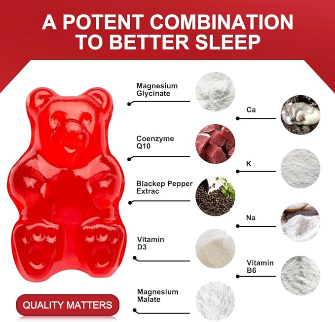 Magnesium Glycinate Gummies 400mg, Mg Potassium Supplement with Chelated Magnesium Malate Complex, Vitamin D, B6, and CoQ10, Supports for Memory, Calm, Mood & Sleep - 60 Count (Pack of 3)