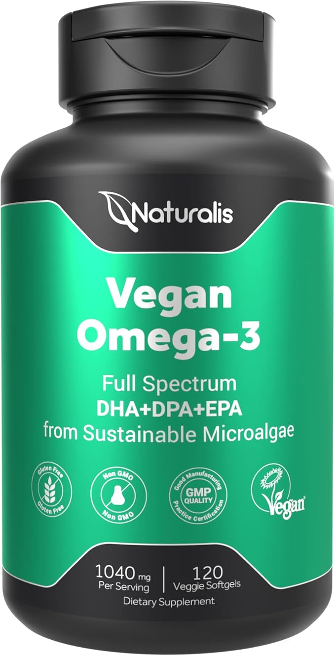 Vegan Omega 3 DHA, EPA & DPA from Algae | Vegan Society Certified, Sustainably Sourced, True Full Spectrum | 120 Veggie Softgels (Carrageenan Free)