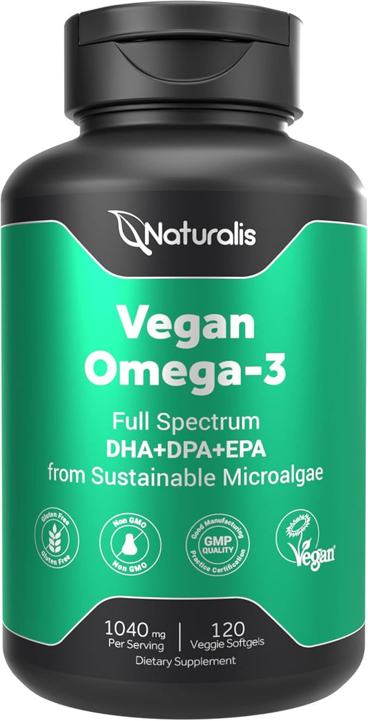 Vegan Omega 3 DHA, EPA & DPA from Algae | Vegan Society Certified, Sustainably Sourced, True Full Spectrum | 120 Veggie Softgels (Carrageenan Free)