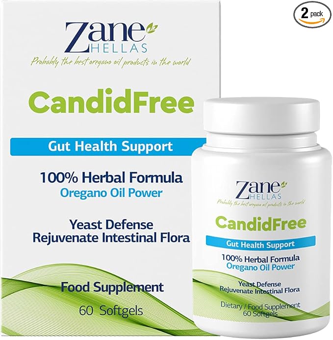 Zane Hellas Candidfree Softgels. Oregano Oil Power. Candida Support. Gut Health Support. Colon Health Support. Intestinal Flora Support. 100% Herbal Solution. 120 Softgels. Pack of 2