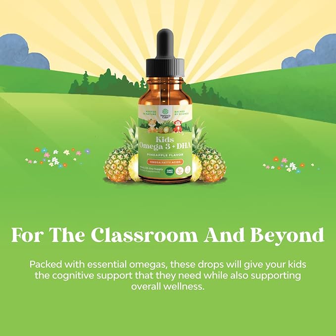 Kids DHA Omega 3 Drops - Fatty Acids Omega 3 6 9 for Brain, Immune Strength & Vision - Nutritional DHA for Kids for Healthy Nervous System & Focus Support - Liquid Supplement with EPA & ALA - 2 Fl Oz
