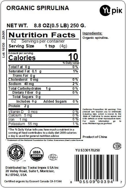 Yupik Organic Spirulina Superfood, 8.8 Ounce, Non-GMO, Vegan, Gluten-Free (Pack of 2)