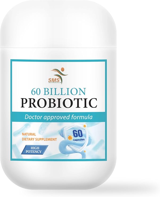 Probiotics 60 Billion CFU - 10 Strains + Organic Prebiotics - Immune, Digestive & Gut Health - Supports Occasional Constipation, Diarrhea, Gas & Bloating - for Women & Men - 60 ct