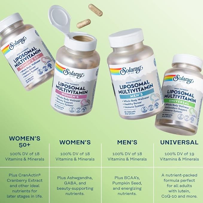SOLARAY Liposomal Multivitamin for Men & Women, High Potency, Enhanced Absorption Vitamin C, Vitamin D, Biotin, Methyl B-12, Odor Neutral & Gentle Digestion, 30 Servings, 60 VegCaps