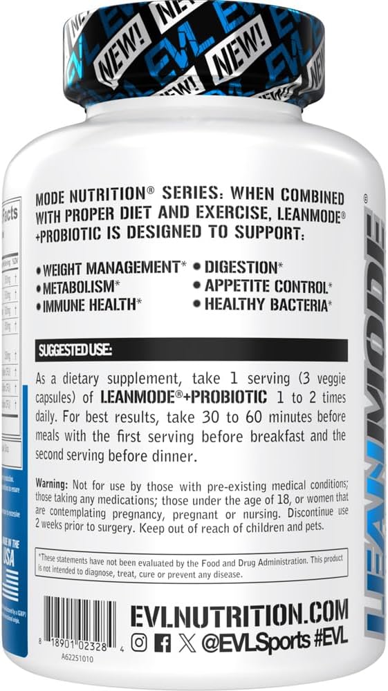 Evlution Nutrition Leanmode + Probiotic, Advanced Probiotic Capsule Supplement, 15 Billion CFUs per Serving, Digestive Support & Gut Health (40 Servings)