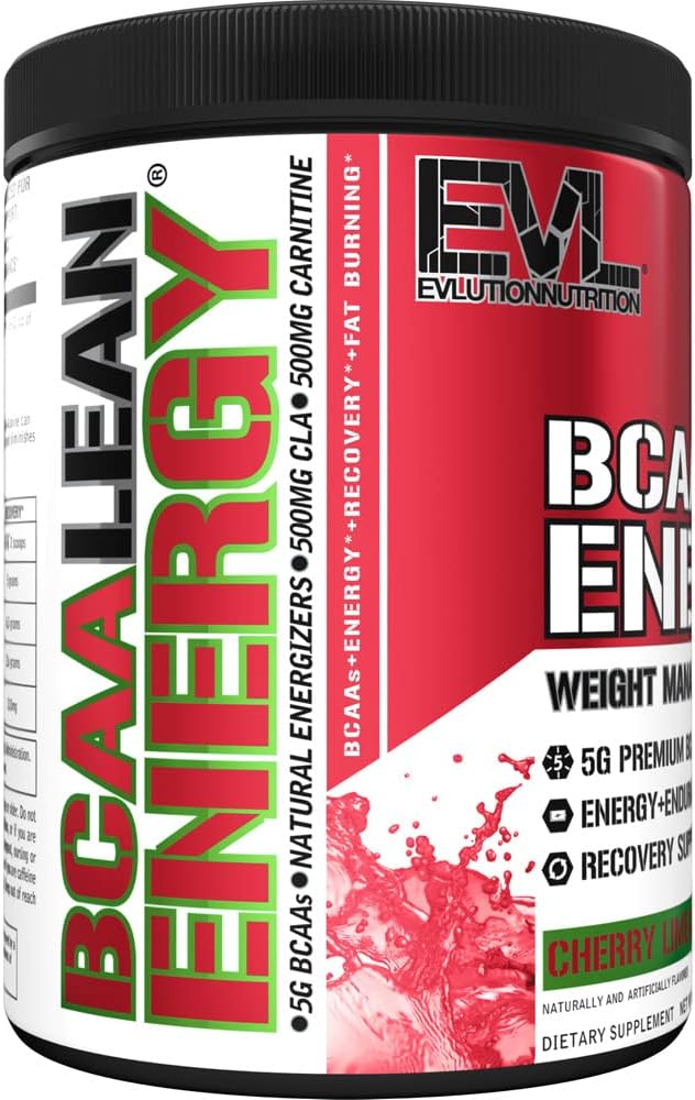 EVL BCAA Lean Energy Powder - Pre Workout Green Tea Fat Burner Support with BCAAs Amino Acids and Clean Energizers - Post Workout Recovery Drink for Lean Muscle Recovery - Cherry Limeade