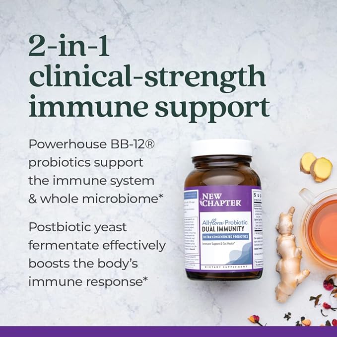 New Chapter All-Flora™ Probiotic Dual Immunity, Clinical-Strength Ingredients - Highly Concentrated Probiotics for Active Immune Support & Gut Health + Immune-Boosting Fermented Postbiotics, 30 ct